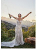 Luxury Beaded Ivory Lace Open Back Sparkling Wedding Dress